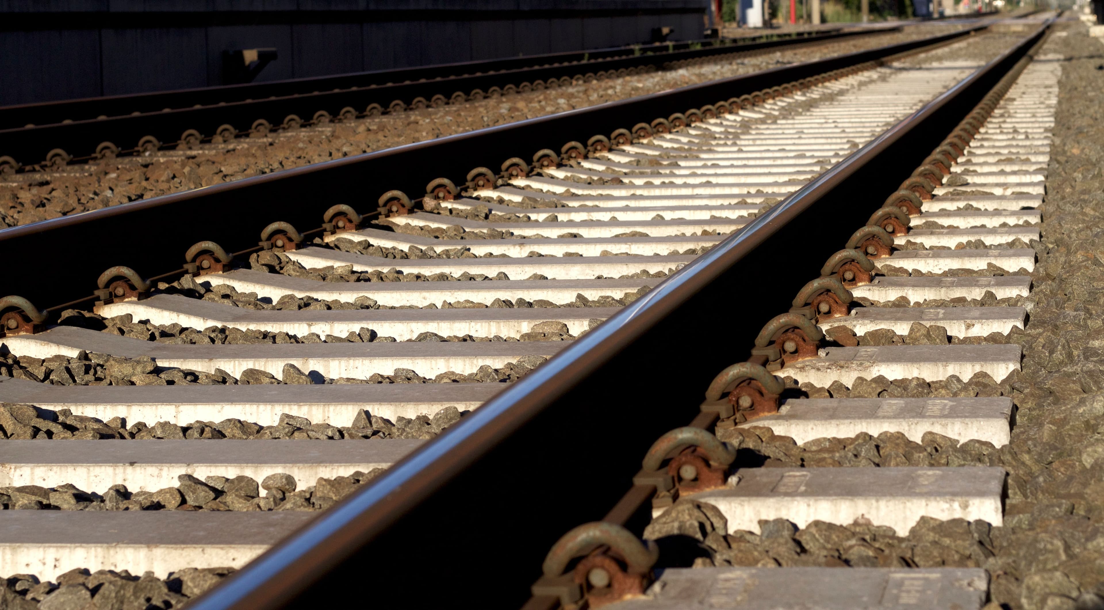 Steel rail track close-up